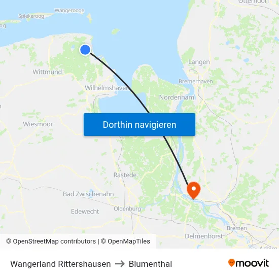 Wangerland Rittershausen to Blumenthal map