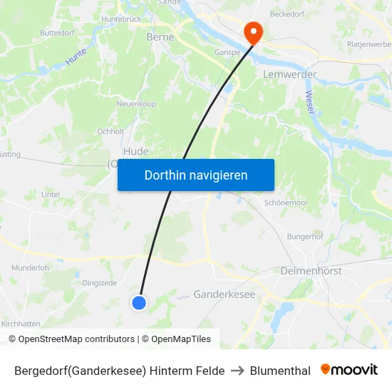 Bergedorf(Ganderkesee) Hinterm Felde to Blumenthal map
