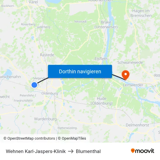 Wehnen Karl-Jaspers-Klinik to Blumenthal map
