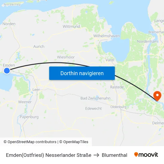 Emden(Ostfriesl) Nesserlander Straße to Blumenthal map