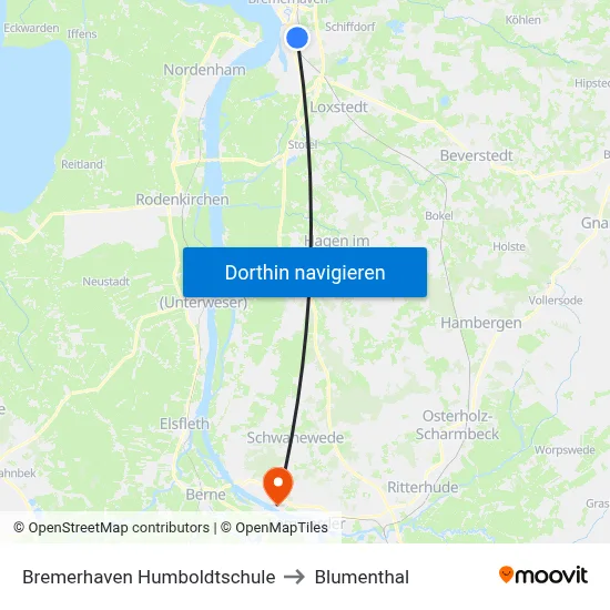 Bremerhaven Humboldtschule to Blumenthal map