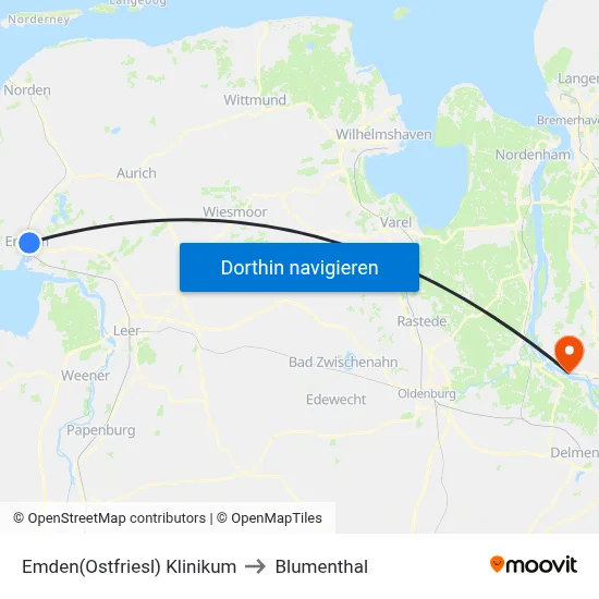 Emden(Ostfriesl) Klinikum to Blumenthal map