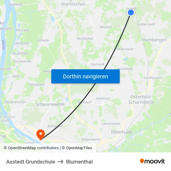 Axstedt Grundschule to Blumenthal map