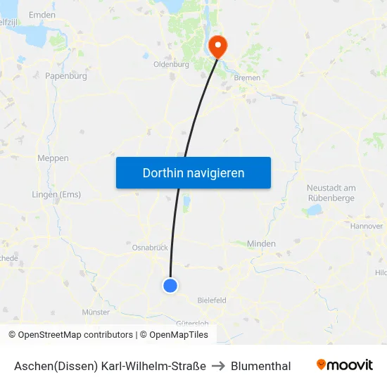 Aschen(Dissen) Karl-Wilhelm-Straße to Blumenthal map