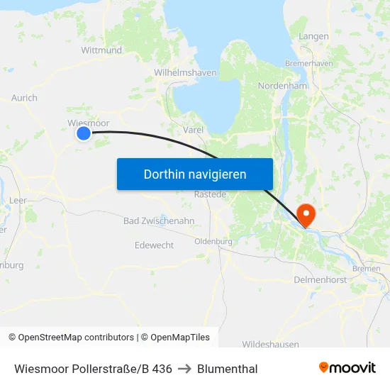 Wiesmoor Pollerstraße/B 436 to Blumenthal map