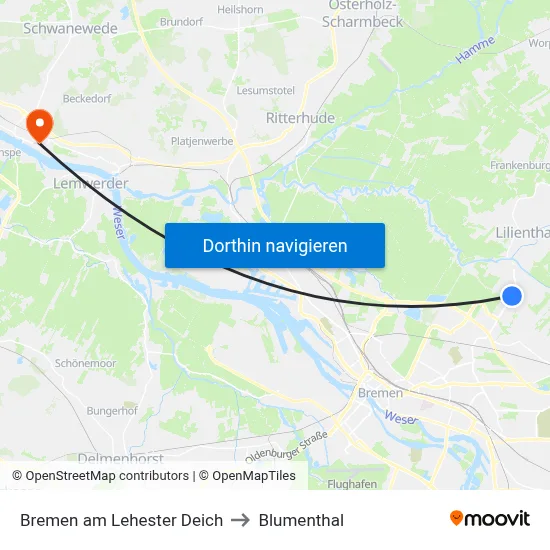 Bremen am Lehester Deich to Blumenthal map