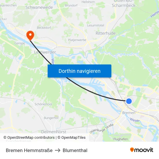Bremen Hemmstraße to Blumenthal map
