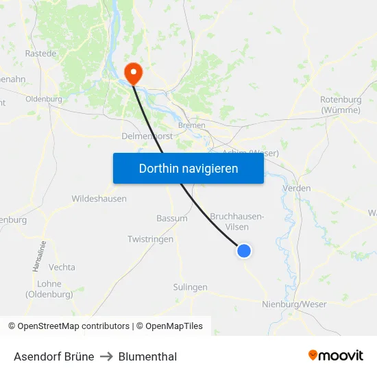 Asendorf Brüne to Blumenthal map