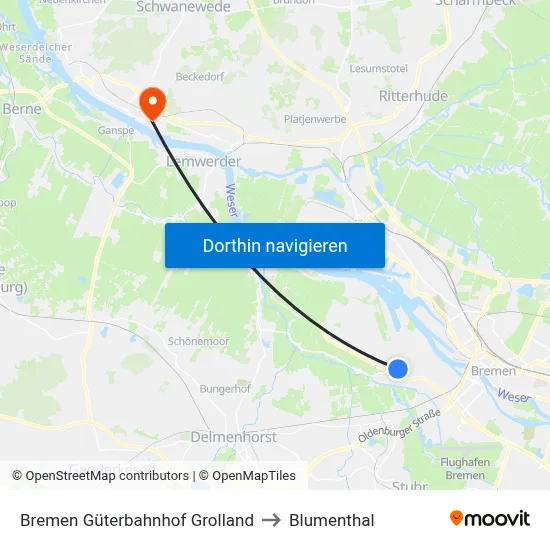 Bremen Güterbahnhof Grolland to Blumenthal map