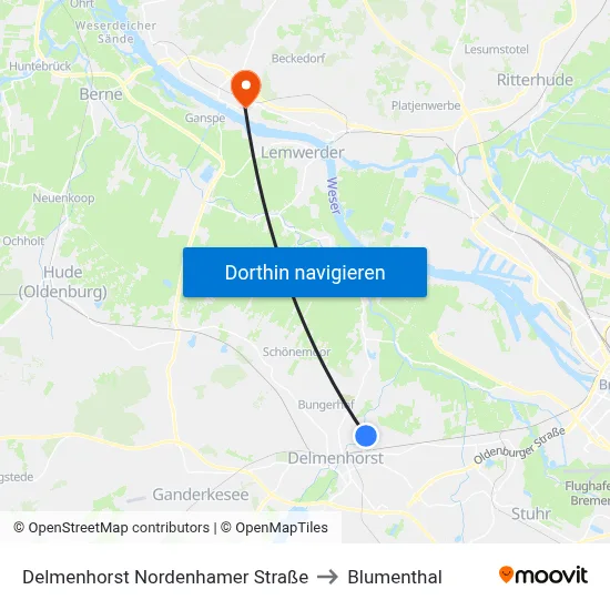 Delmenhorst Nordenhamer Straße to Blumenthal map