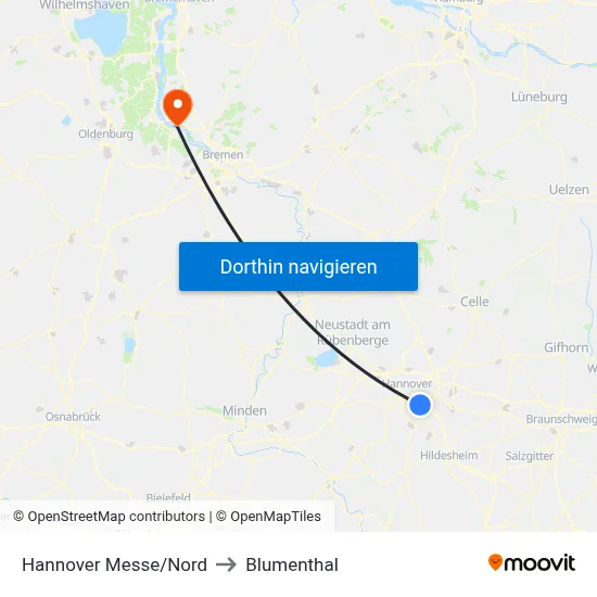 Hannover Messe/Nord to Blumenthal map