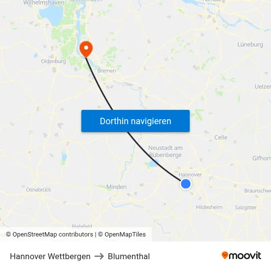 Hannover Wettbergen to Blumenthal map