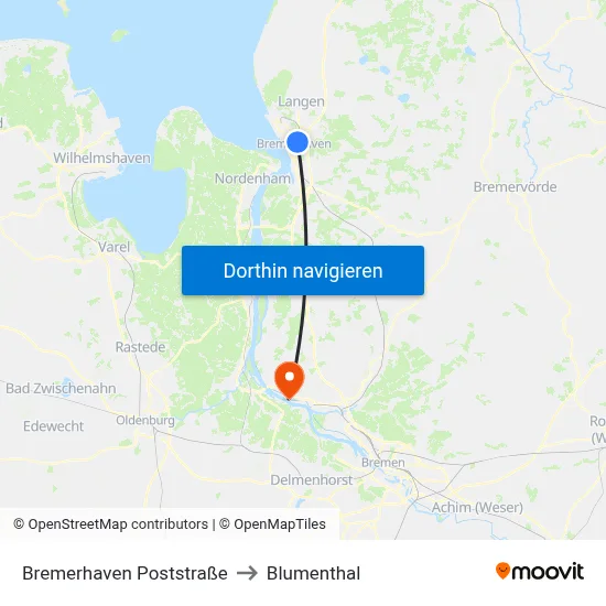 Bremerhaven Poststraße to Blumenthal map