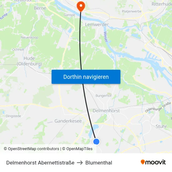 Delmenhorst Abernettistraße to Blumenthal map