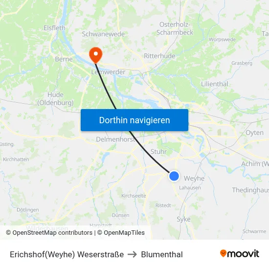Erichshof(Weyhe) Weserstraße to Blumenthal map