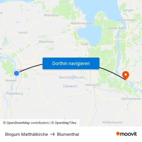 Bingum Matthäikirche to Blumenthal map