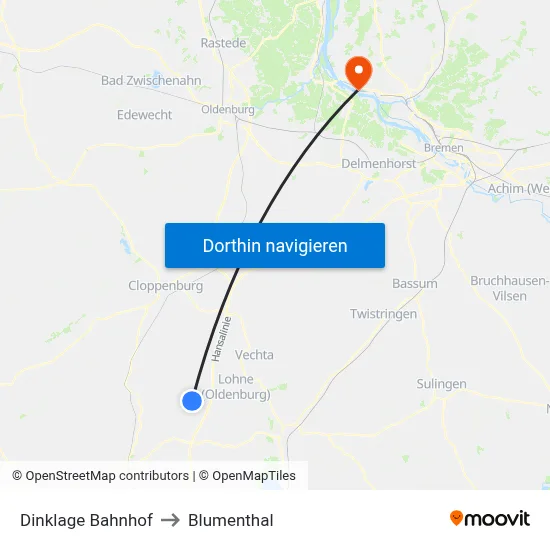 Dinklage Bahnhof to Blumenthal map