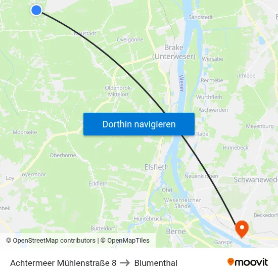 Achtermeer Mühlenstraße 8 to Blumenthal map