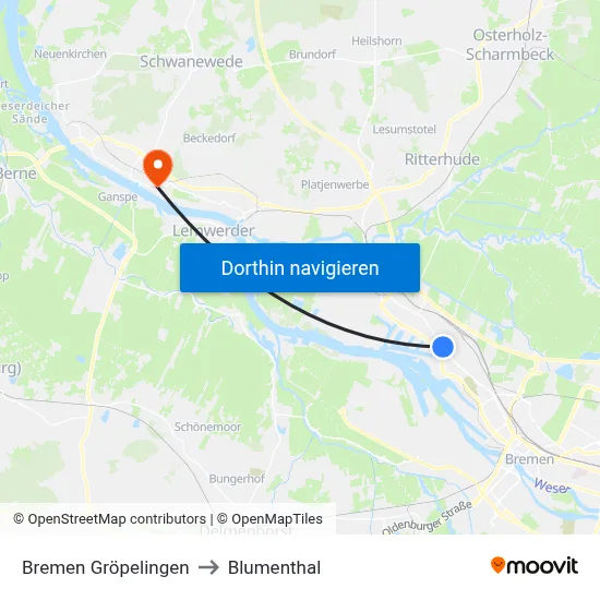 Bremen Gröpelingen to Blumenthal map