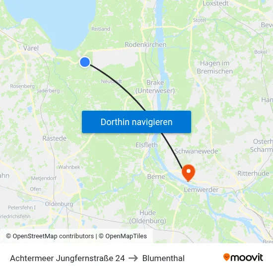 Achtermeer Jungfernstraße 24 to Blumenthal map