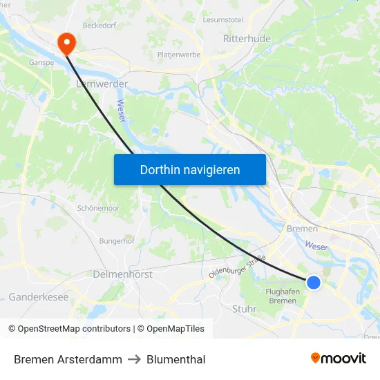 Bremen Arsterdamm to Blumenthal map