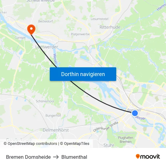 Bremen Domsheide to Blumenthal map