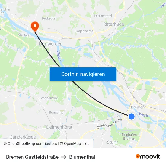 Bremen Gastfeldstraße to Blumenthal map