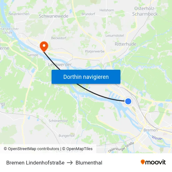 Bremen Lindenhofstraße to Blumenthal map