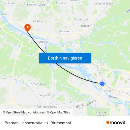 Bremen Hansestraße to Blumenthal map