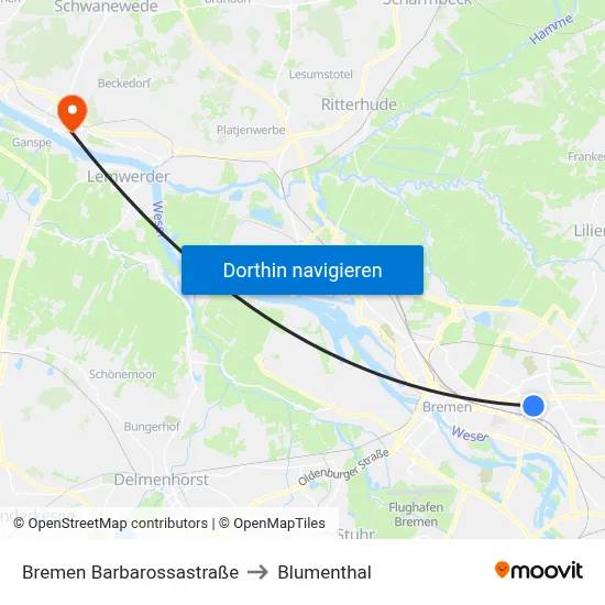 Bremen Barbarossastraße to Blumenthal map
