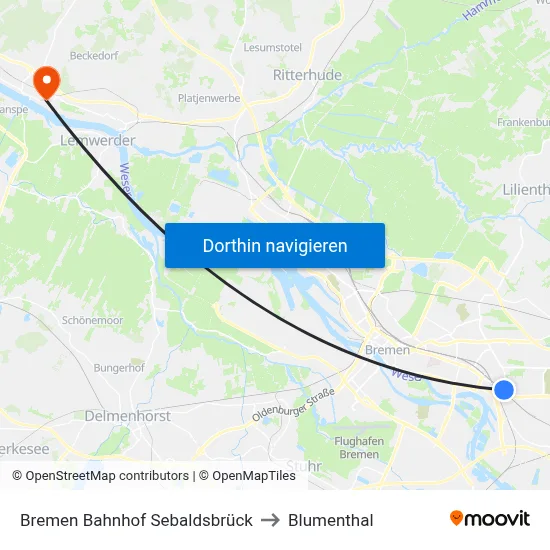 Bremen Bahnhof Sebaldsbrück to Blumenthal map