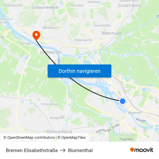 Bremen Elisabethstraße to Blumenthal map