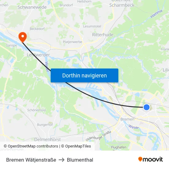 Bremen Wätjenstraße to Blumenthal map