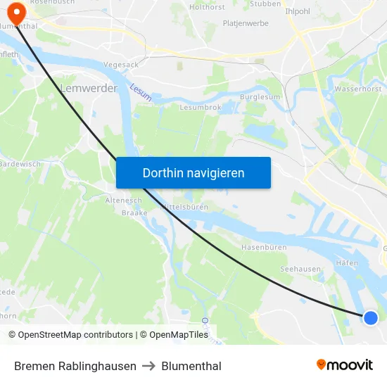 Bremen Rablinghausen to Blumenthal map