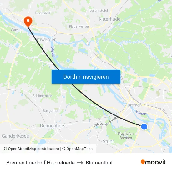 Bremen Friedhof Huckelriede to Blumenthal map
