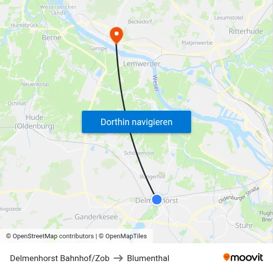 Delmenhorst Bahnhof/Zob to Blumenthal map