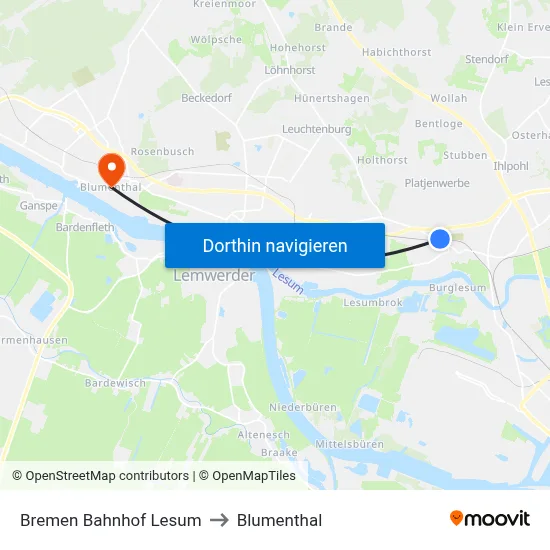 Bremen Bahnhof Lesum to Blumenthal map