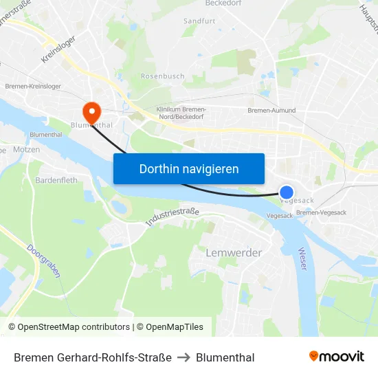 Bremen Gerhard-Rohlfs-Straße to Blumenthal map