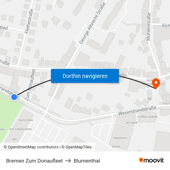 Bremen Zum Donaufleet to Blumenthal map