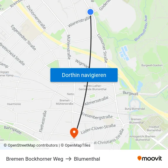 Bremen Bockhorner Weg to Blumenthal map
