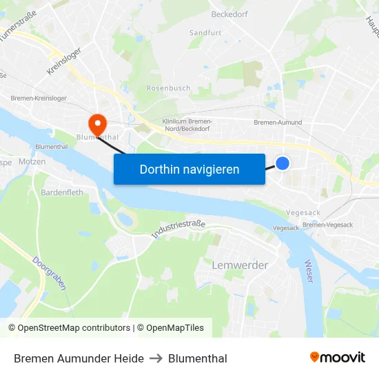 Bremen Aumunder Heide to Blumenthal map