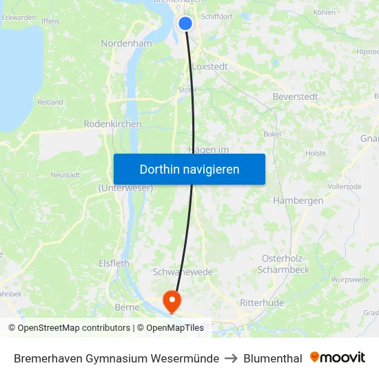 Bremerhaven Gymnasium Wesermünde to Blumenthal map