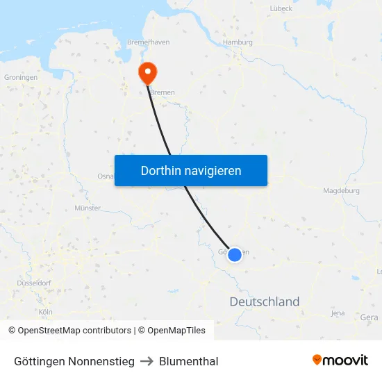 Göttingen Nonnenstieg to Blumenthal map
