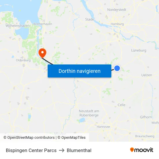 Bispingen Center Parcs to Blumenthal map