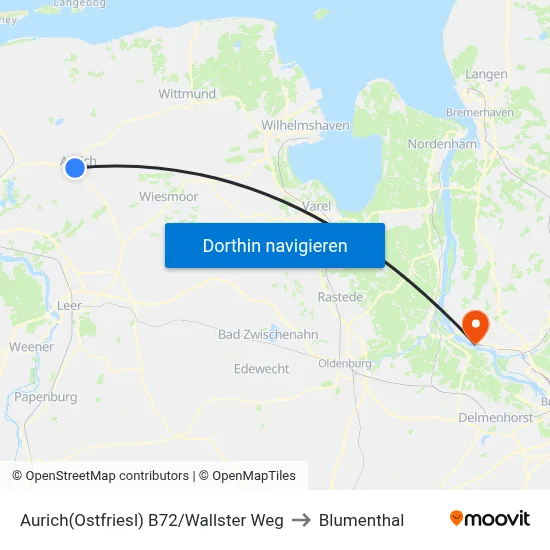 Aurich(Ostfriesl) B72/Wallster Weg to Blumenthal map