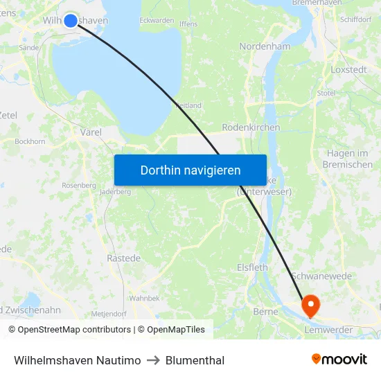 Wilhelmshaven Nautimo to Blumenthal map