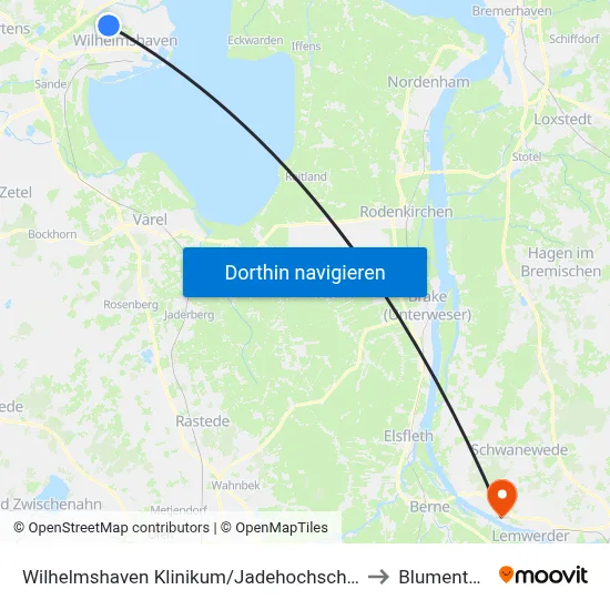 Wilhelmshaven Klinikum/Jadehochschule to Blumenthal map