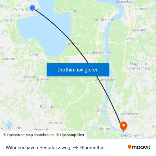 Wilhelmshaven Pestalozziweg to Blumenthal map
