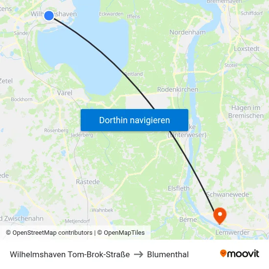 Wilhelmshaven Tom-Brok-Straße to Blumenthal map
