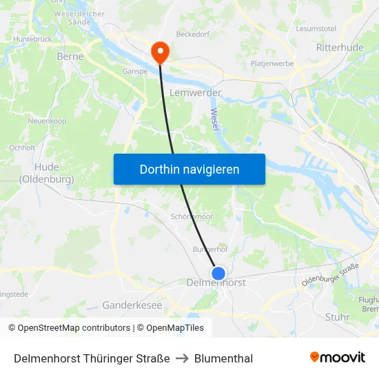 Delmenhorst Thüringer Straße to Blumenthal map